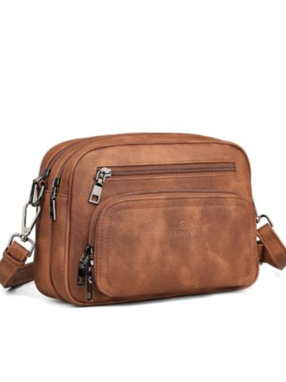 Multi-Pocket Vegan PU Leather Crossbody Bag Adjustable Removable Strap Travel